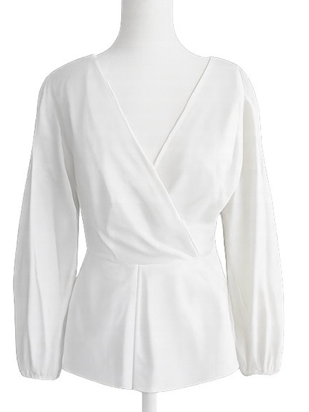 J.Crew White Cotton Poplin Faux Wrap Peplum Blouse Puff Sleeve Size 8